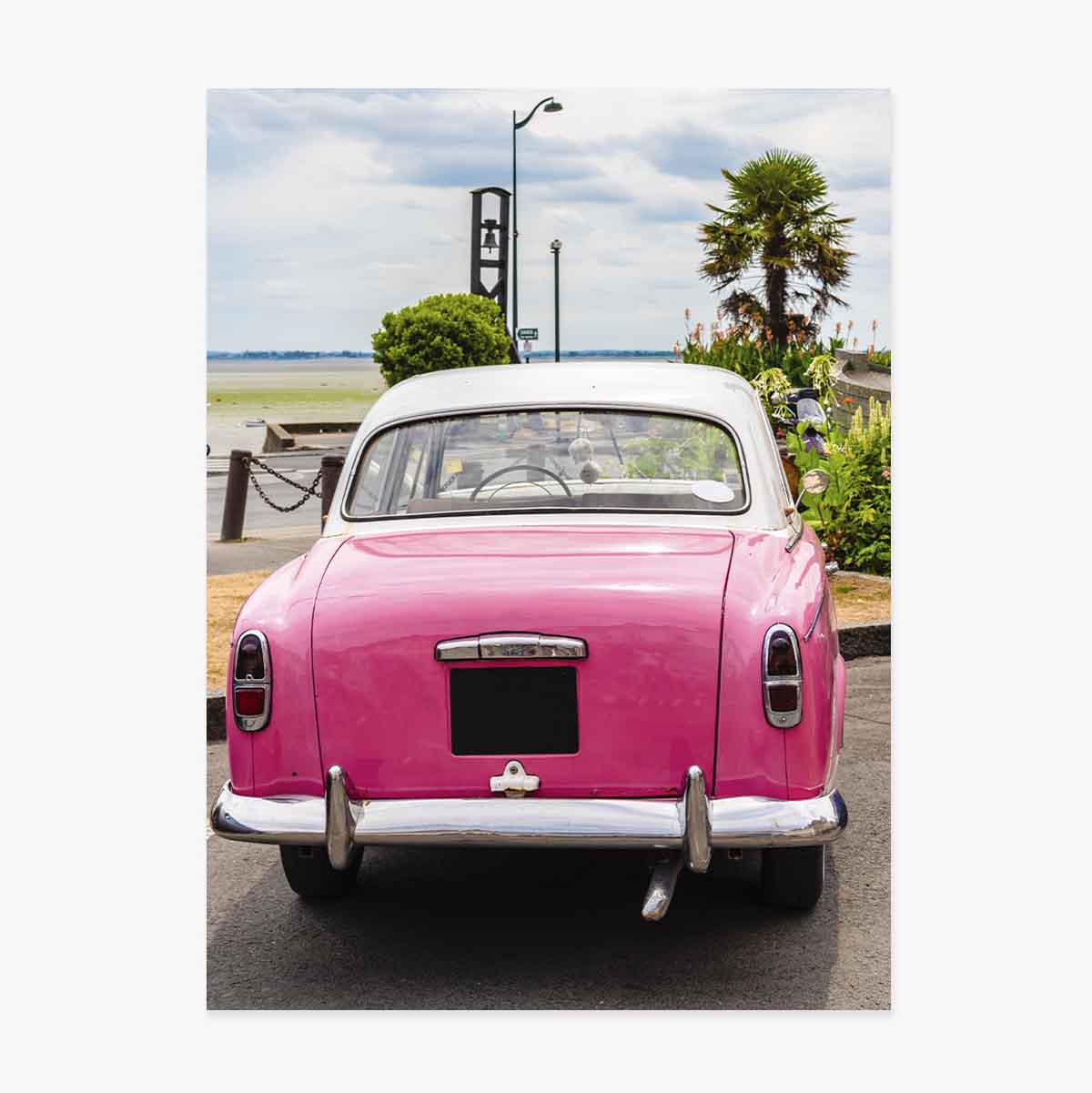 Poster: Auto rosa vintage