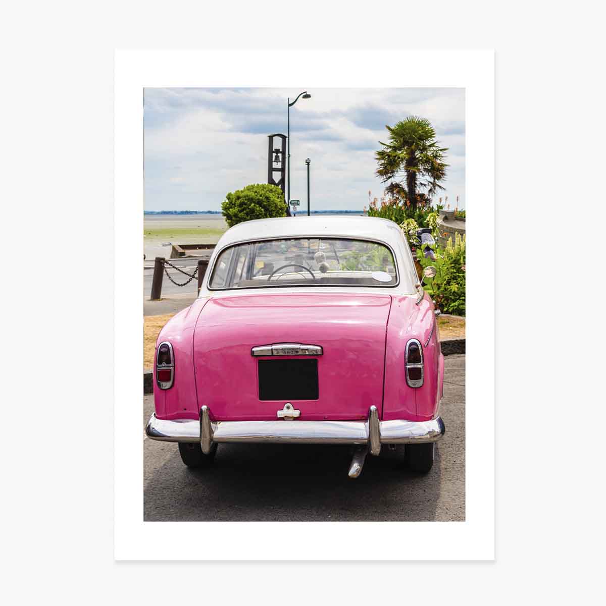 Poster: Auto rosa vintage